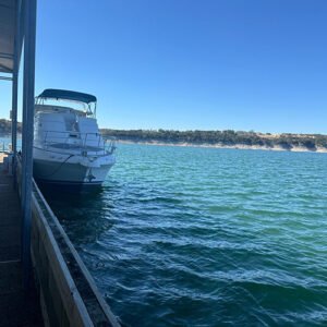 Lake Travis party boat rental with clear water view