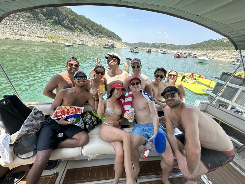 Relaxing on a boat rental at Lake Travis, Austin