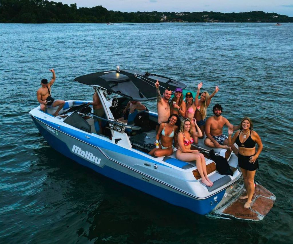 Boating on Lake Travis with scenic views