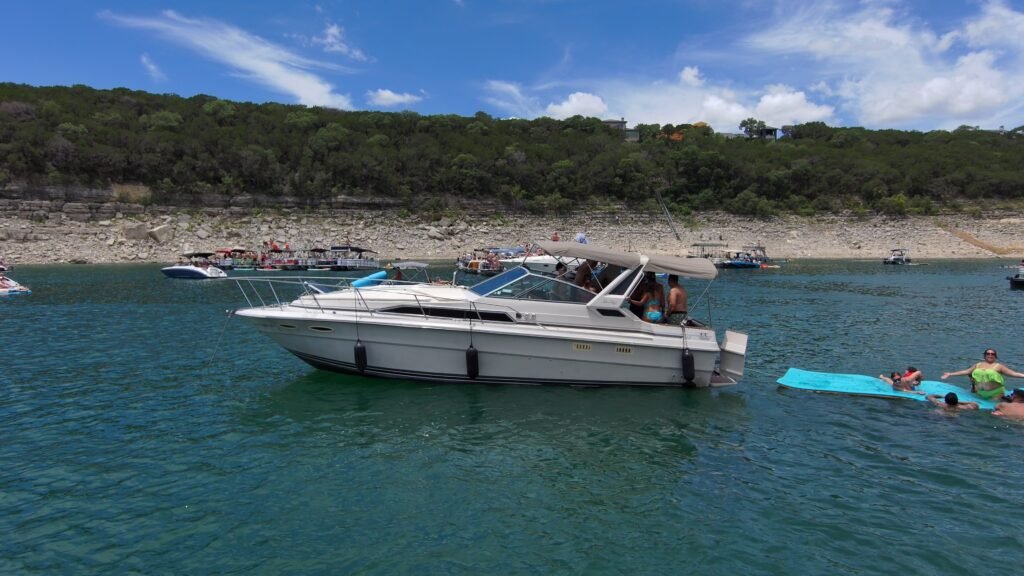 Group of friends enjoying a boat ride on Lake Travis