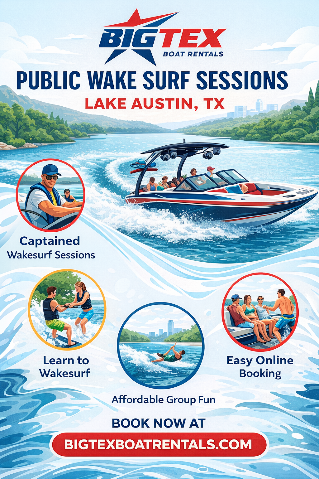 Public Wake Surf Sessions lake austin tx